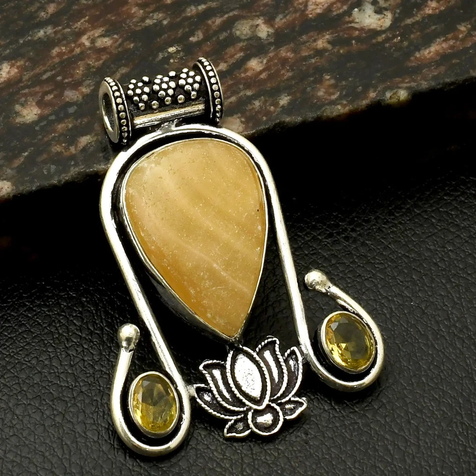 Colgante de flores hechas a mano con piedras preciosas de citrino ágata de encaje amarillo joyería 2,2" AP-40003 Foto 1 de 1