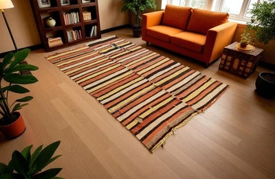 200+ YO Antiguo, Alfombra de Área 5x9, Alfombra de Salón, Kilim a Rayas de Lana, Alfombras 5x9 Foto 1 de 4