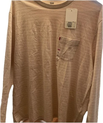 Levi's Manga Larga Bolsillo Térmico T - Hombre XXL - CREMA/Rayas (NUEVO) ETIQUETAS Foto 1 de 4
