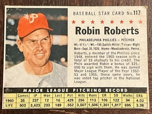 1961 POST # 117 ROBIN ROBERTS HOF DER PHILADELPHIA PHILLIES - Bild 1 von 1