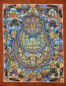 Seltenes handgemaltes tibetisches Buddha Mandala Thangka Gemälde Yoga Om Art Deco 01 - Bild 1 von 5