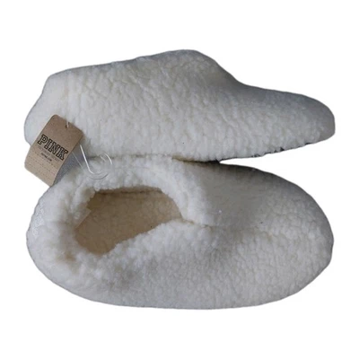Victoria Secret's PINK Small 5/6 Cozy Bootie Sherpa Slippers White NEW - Image 1 of 4