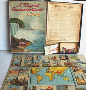 Seltenes Vintage Brettspiel 1928, A Flight Around the World Vintage Spears Games - Bild 1 von 24