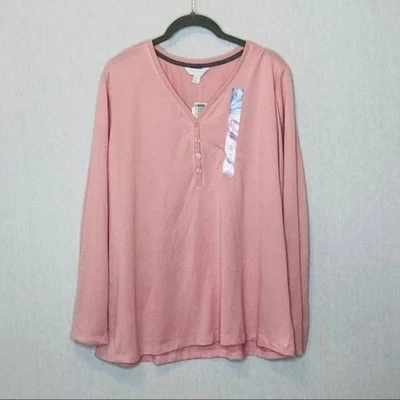 Charter Club Soft Knit pajama Henley Top pink 1X - Image 1 of 4
