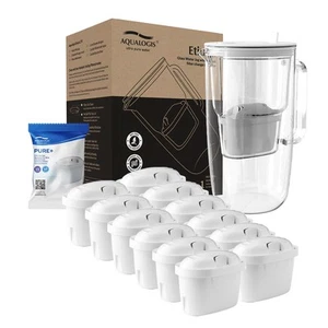 Glass Water Filter Jug White 2.9L including 12x Aqualogis Pure+ fits MAXTRA PRO - Picture 1 of 13