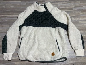 Simply Southern Damen Large Fleece Pullover Langarm 1/4 Druckknopf grün weiß - Bild 1 von 7
