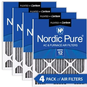 16x20x1 (15_1/2x19_1/2) Furnace Air Filters MERV 12 Pleated Plus Carbon 4 Pack - Picture 1 of 7