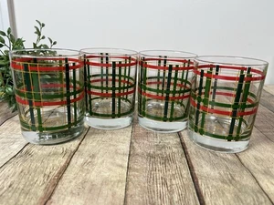 Set 4 bicchieri Georges Briard rosso e verde oro a quadri vecchio stile Rocks - Foto 1 di 4