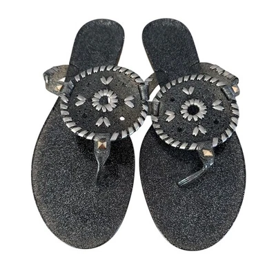 Sandalias de Tanga Jack Rogers Brillo Jalea Chanclas Brillantes Negras Talla 9 Foto 1 de 4