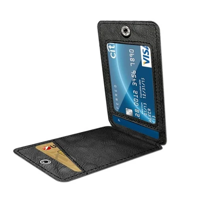 REIKO Leather Adhesive Foldable Pocket Card Holder with Two Slots Black #EH13023 - Image 1 of 4