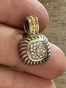 David Yurman 925 Silver 750k Gold Diamond Albion Petite Pendant Enhancer - Picture 1 of 6