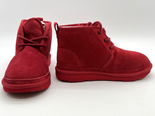 Nuovi stivali UGG KIDS NEUMEL II Fluff Chukka bambini grandi taglia 4 scamosciati rosso samba