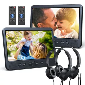 2 x 10.1" Screen Car Headrest Monitor Portable DVD Player HDMI/USB/SD+Headsets - Picture 1 of 9