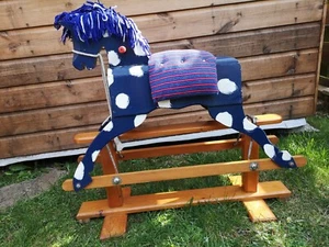 VINTAGE BLUE WOODEN `ROCKING HORSE`VERY GOOD USED CONDITION `UPCYCLE PROJECT` - Picture 1 of 10