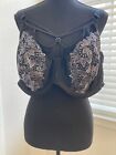 Elomi Bra, underwire strappy plunge, size 44H,  black with silver lace cups.