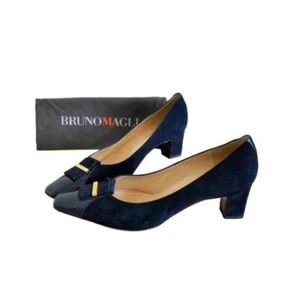 BRUNO MAGLI Leather & Suede Navy Shoes Pumps w/ Original Dust Bag - Superb Shape - Picture 1 of 11