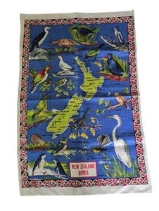 Tea Towel, Birds of New Zealand Kitchen Beige Linen Map Identifier - Picture 1 of 21