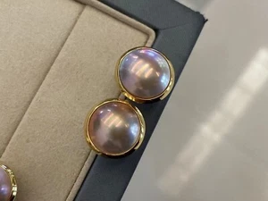 Pendientes de perlas mabe genuinas naturales de plata de ley 925 de 11-12 mm - Imagen 1 de 5