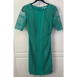 Antonio Melani Crochet Lace Sheath Dress Short Sleeve Green Size 6 - Afbeelding 1 van 8