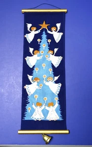 Vintage Weihnachten Engel Baum Aase OG Preben Jangaard Stoff Wandteppich Dänemark ~ 16"x6" - Bild 1 von 16