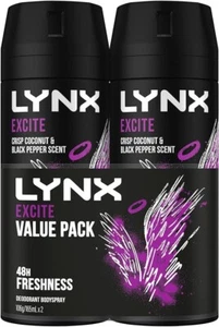 LYNX Excite Deodorant Aerosol Body Spray for Men 165 ML x 2 Pack, 48 hour ,,.AU - Picture 1 of 2