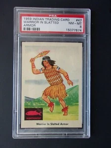 1959 Indian Trading Card, Warrior in slatted armor, Card# 47, PSA-8 - Picture 1 of 4