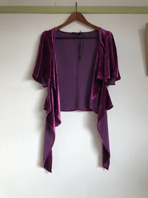 ZARA Woman Pink Purple 18% Silk Velvet Blouse Top. L UK 12 Tie Front Ruffles - Image 1 of 4