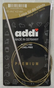 Addi Circular Knitting Needle 80cm x 4.00mm, Smooth White Brass Tips, Gold Cords - Imagen 1 de 1