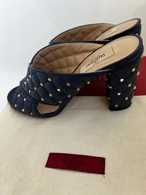 Valentino Rockstud Spike Navy Blue Stud Sandal Heel Slide Mule SZ 38 - Image 1 of 4