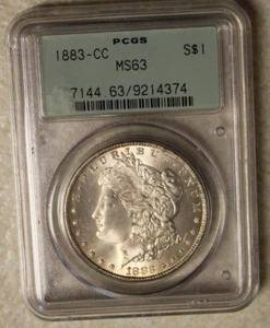 1883 CC Morgan Silver Dollar PCGS Graded MS-63, older green label holder - Picture 1 of 10
