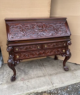 R. J. HORNER CARVED MAHOGANY GRIFFIN DESK - Image 1 of 4