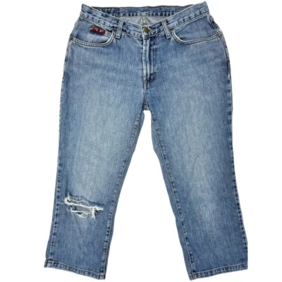 Pantalones de mezclilla vintage años 90 cola dura tiro medio azul envejecido para mujer talla 30 Foto 1 de 4