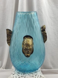 Silvano Signoretto Murano Art Glass Vase Blue Venetian Glass Gold Flecks - Foto 1 di 21