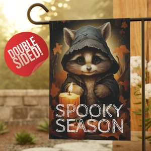 Halloween Garten Flagge, gruselige Jahreszeit niedlicher Waschbär geschnitzt Kürbiskerze Geschenk Sie - Bild 1 von 13