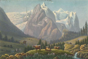ROSENLAUI - Gesamtansicht Gletscher, Well- & Wetterhorn - Aquatinta um 1830 - Picture 1 of 2