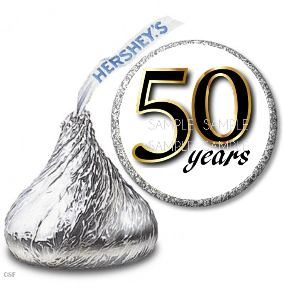 108 50 Aniversario Favores Hershey Kiss Etiquetas Favores Fiesta Envoltorios de Caramelos Foto 1 de 1
