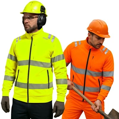 Hi-Vis Sweatshirt Zipper Jacket - Breathable with Zip Pockets & Reflective Trim - Image 1 of 4