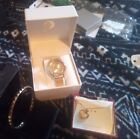 Pendant Necklace, Watch, Bracelet - Timeless Gold Jewelry Set - Heart