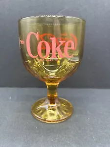 Vintage Enjoy Coca-Cola Coke Goblet Amber Yellow Glass w/ Red Lettering - #154 - Picture 1 of 4