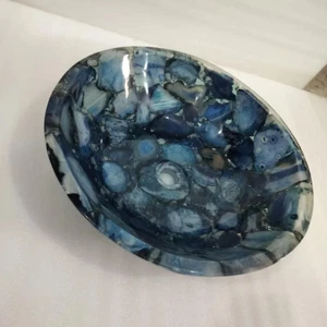 Blue Geode Agate Wash Basin Sink, Agate Stone Sink Round Basin Bathroom Decor - Picture 1 of 4
