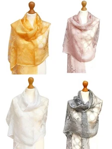 Floral Organza Silky With Meshes Scarf Premium Pretty Gorgeous Hijab Shawl Wrap  - Picture 1 of 9