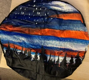 Camping American Flag Spare Tire Wheel Cover Forest Sky camper rv travel trailer - Picture 1 of 3