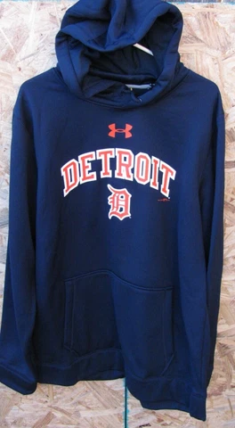 NEW BLUE DETROIT TIGERS BASEBALL UNDER ARMOUR HOODED SWEATSHIRT LARGE HOODIE Cover