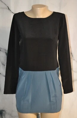 Vestido Corto BCBGENERATION Negro Gris Pizarra Bloques de Color 0 Mangas Largas Botón Espalda Foto 1 de 4