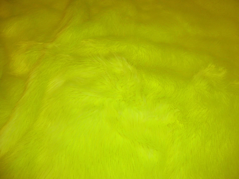 Fluorescent yellow 60" Wde Shaggy faux Fur Fabric BY THE YARD Upholstery drapery - Image 1 of 1