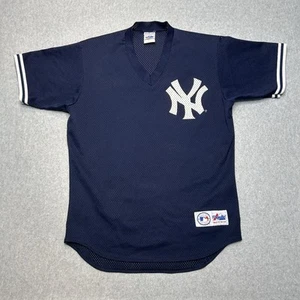 Vintage 90's Majestic New York Yankees Mesh Jersey Medium Made In USA Blue - Picture 1 of 10