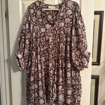 NWT Daughter's of India Kyra Midi in Musk Cotton Dress XL Rose Floral - Image 1 of 4