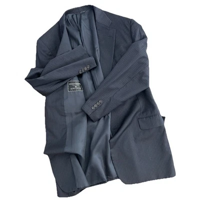 Hickey Freeman Nordstrom Mens Jacket Coat Suit 46 Oakbrook Blue Pinstriped Wool - Image 1 of 4