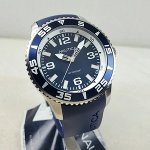 NAUTICA NST 07 N11563G BLUE/WHITE QUARTZ WR 100M JAPAN MOV'T MEN'S WATCH  - Picture 1 of 10