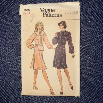 Vogue Patterns 8993 Size 12 Misses Vintage DressPattern UC - Image 1 of 2